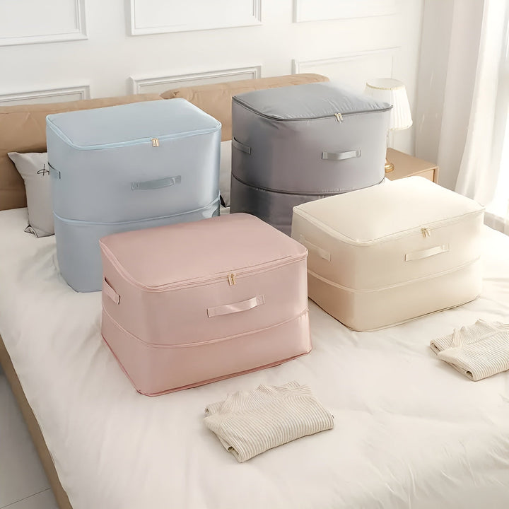Ruimtebesparende compressie opbergtas voor kleding, beddengoed en textiel; ideaal voor efficiënte opslag.