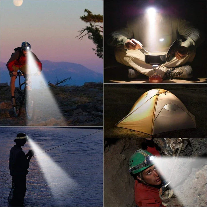 Duurzame LED hoofdlamp ideaal voor wandelen, kamperen & avontuur; lichtgewicht & waterdicht.