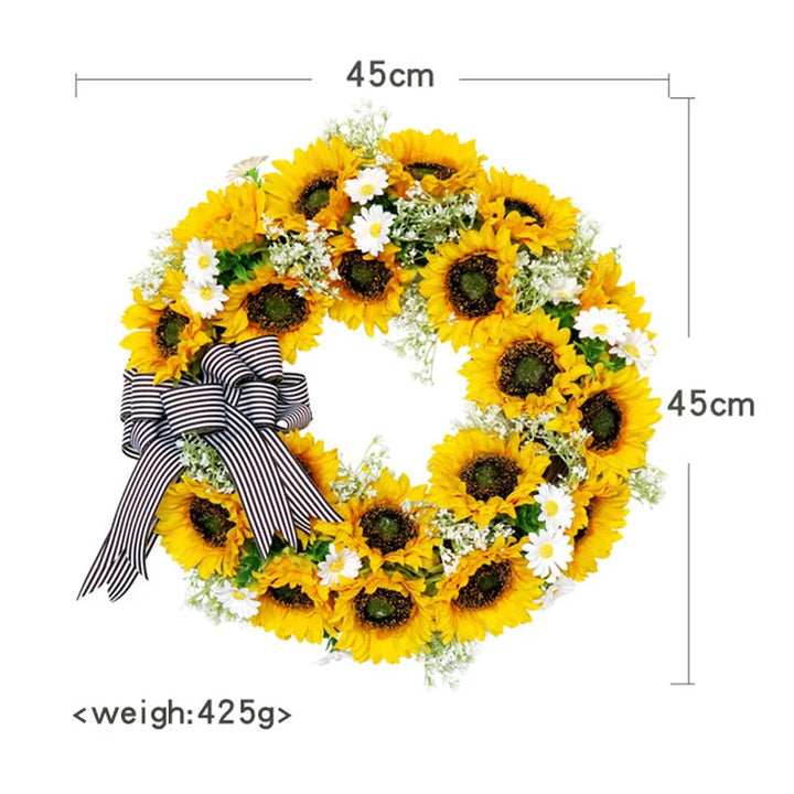 Vrolijke zonnebloem madeliefjes voordeurkrans, ideale muurdecoratie of cadeau voor een zomers huis.