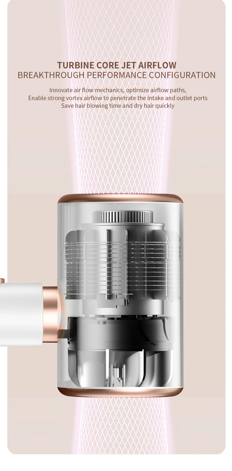 De 2400W föhn in actie, voor snelle en pluisvrije haarstyling met glans.