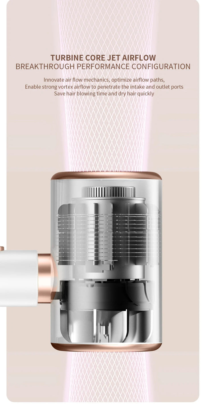 De 2400W föhn in actie, voor snelle en pluisvrije haarstyling met glans.