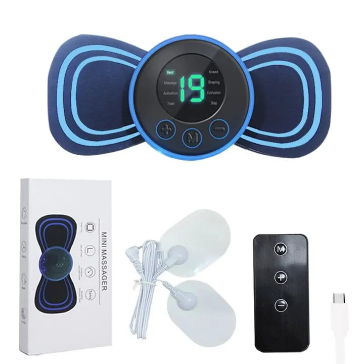 Complete draagbare elektrische mini nek massager set met pad en afstandsbediening voor nek- en rugpijn.