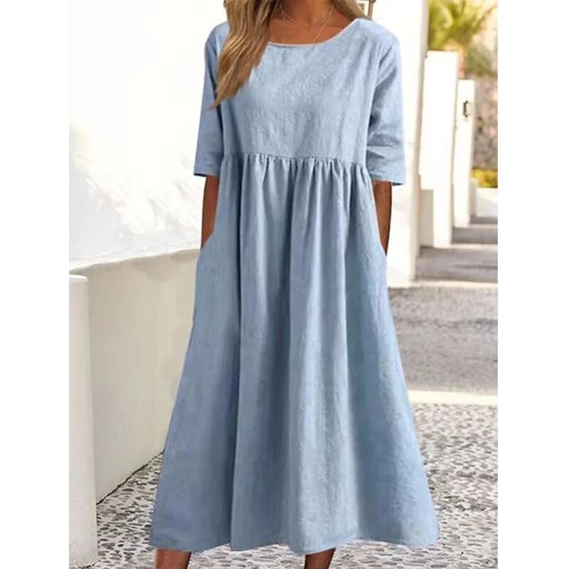 Stijlvolle damesjurk, perfect als lente- of zomerjurk. Elegant en comfortabel voor elke dag.