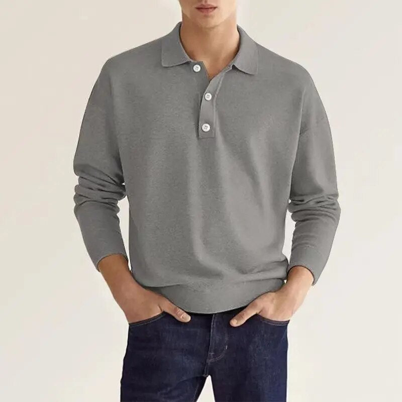 Heren poloshirt met lange mouwen, elegant en comfortabel voor een smart casual look. Stijlvolle herenkleding.