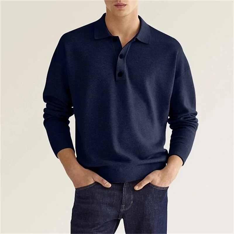 Veelzijdig heren poloshirt met lange mouwen in een klassieke kleur. Comfortabel shirt voor smart casual mode.
