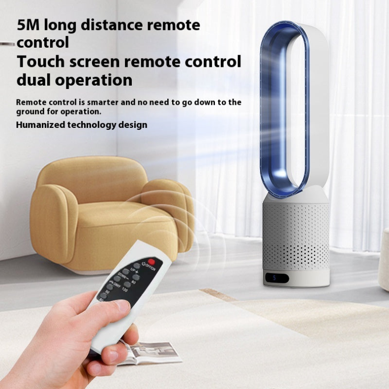 Strakke voorkant van de 3-in-1 torenventilator met LED-display, klaar om elke kamer te verfrissen en zuiveren.