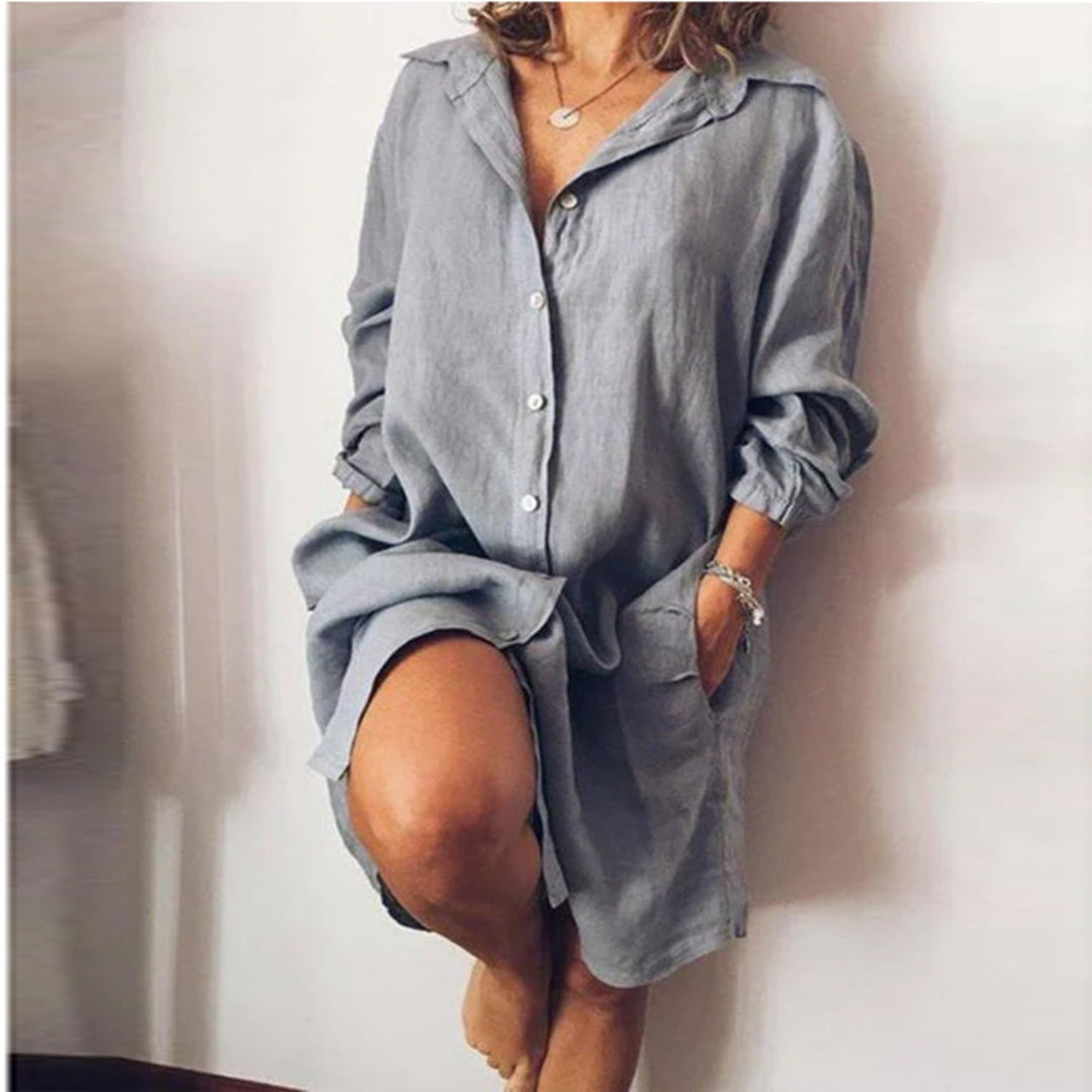 Comfortabele zomerse damesblouse, lang model met soepele stof en veelzijdige uitstraling.