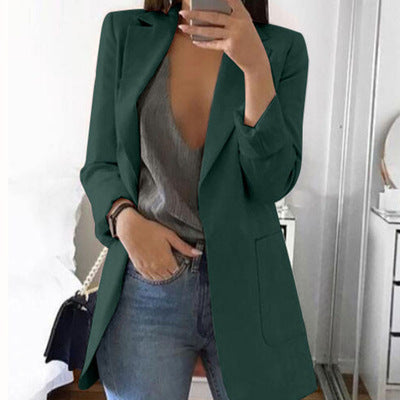 Modieuze dames blazer met lange mouwen, effen patroon. Perfect voor zakelijke mode en dagelijks gebruik.