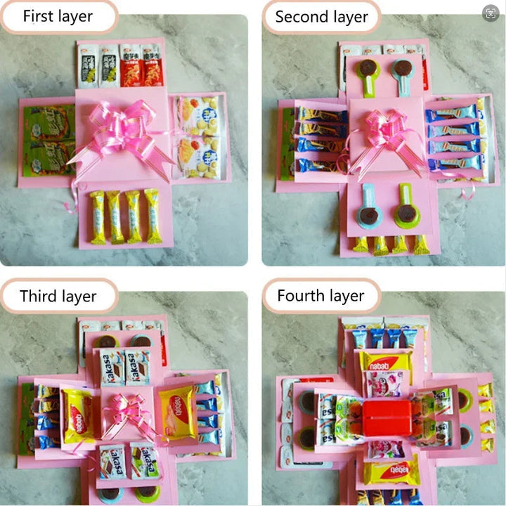 Explosiebox verrassingsdoos met roze lint, een romantisch persoonlijk cadeau voor hem of haar.