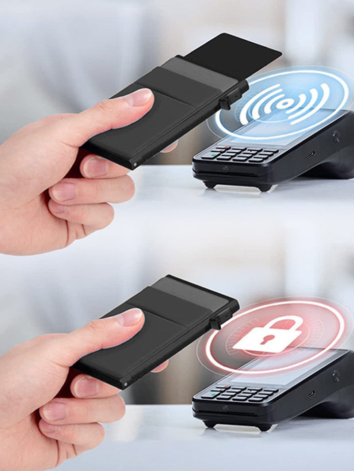Praktische RFID portemonnee voor mannen, ultradun en van metaal, veilig voor creditcards.