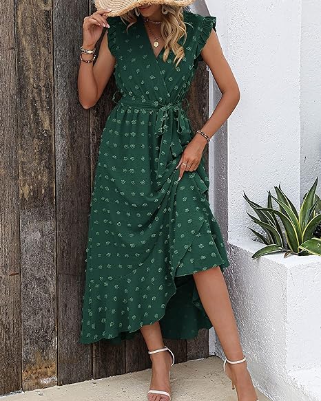 Elegante midi jurk voor dames, geplooide rok en trendy stippen, voor een flatterende pasvorm.