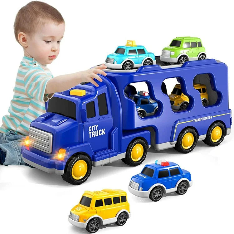 Kind en ouder spelen samen met de interactieve speelgoed vrachtwagen; bevordert interactie en leerplezier.
