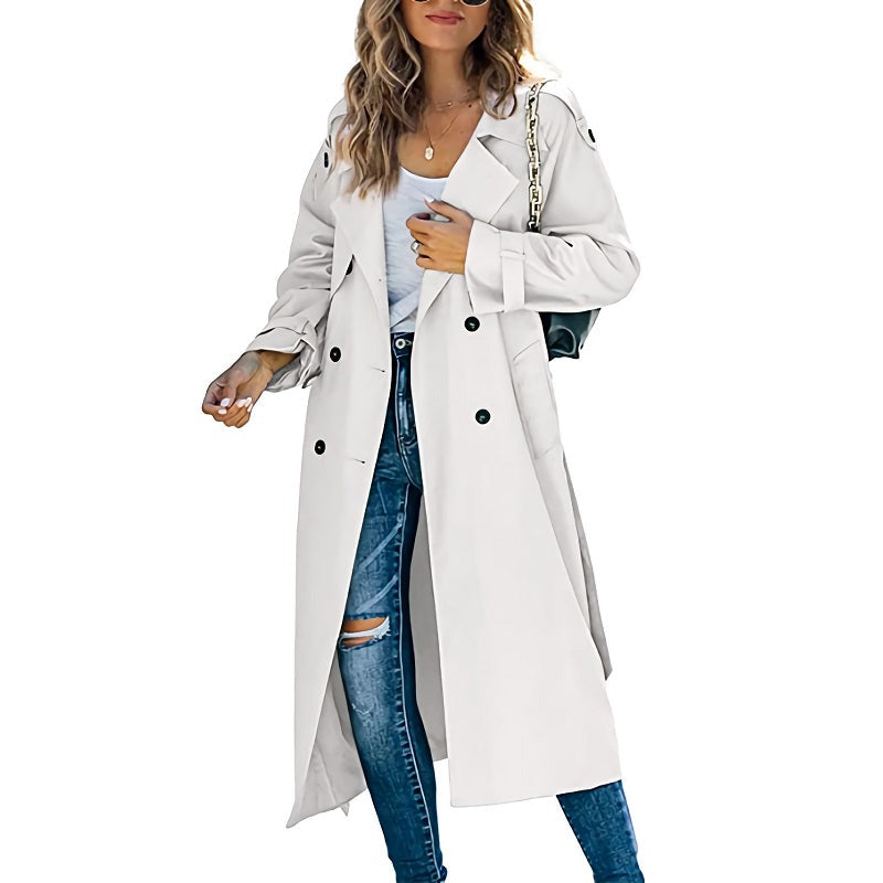 Dames lange trenchcoat, tijdloos elegant, perfecte bovenkleding voor lente en herfst.