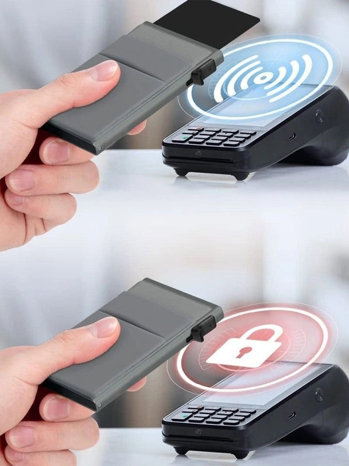 Stijlvolle RFID creditcardhouder, dun en compact, essentieel herenaccessoire van metaal.