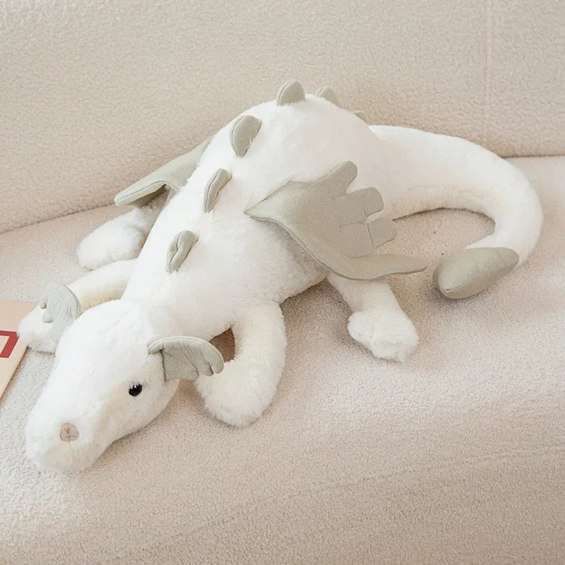 Zachte witte pluche draak, perfecte knuffel voor baby's en kinderspeelgoed. Een fantasie speelmaatje.