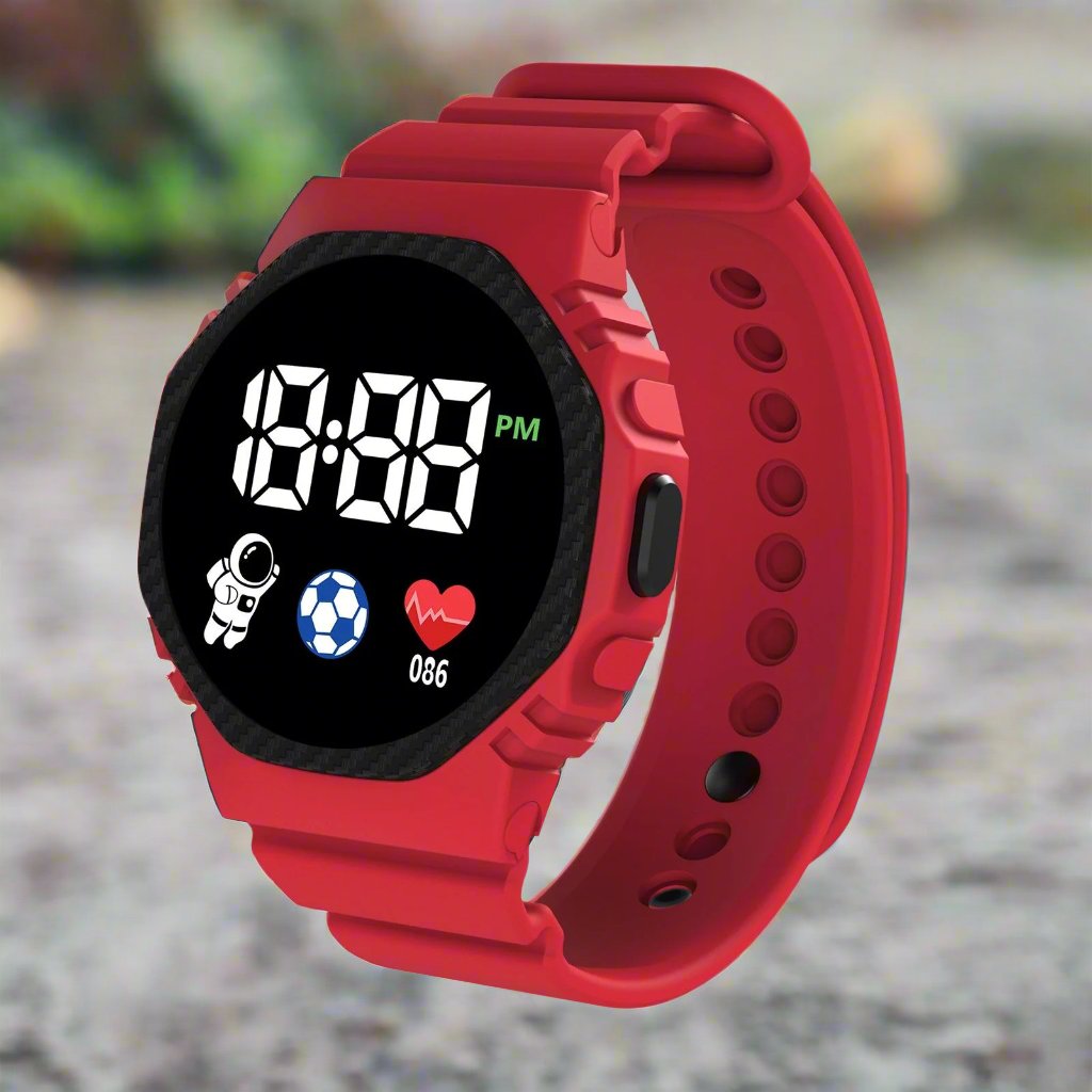 Robuust AdventureTime kinderhorloge met waterdicht LED display voor avontuurlijke jongens en meisjes.