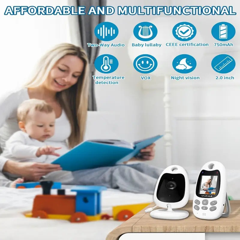 "Draadloze babyfoon met hoge resolutie, nachtzicht, tweewegcommunicatie en compact design voor veilige babybewaking."