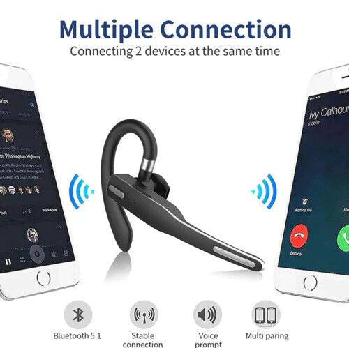 "Draadloze Bluetooth 5.1 headset met dual-mic, ergonomische oorhaak, en aanpasbare microfoonarm voor ultiem comfort."