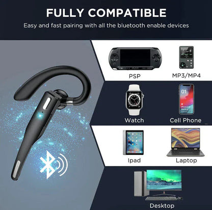 "Draadloze Bluetooth 5.1 headset met dual-mic, ergonomische oorhaak, en aanpasbare microfoonarm voor ultiem comfort."