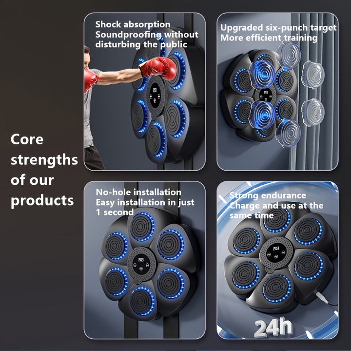 Draadloze, oplaadbare boksmachine met muziek; ideaal voor flexibele sporttrainingen.