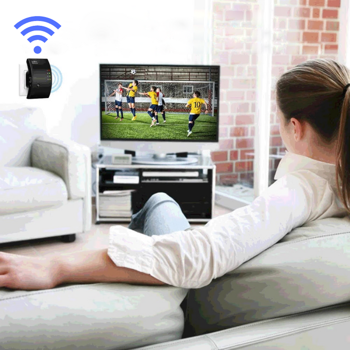 Moderne wifi-repeater met optimale dekking voor een stabiel en snel draadloos internet signaal in huis.