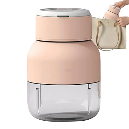 "Draagbare 2-in-1 blender en sapcentrifuge, stijlvol wit, met roestvrijstalen messen en draadloze oplaadfunctionaliteit."