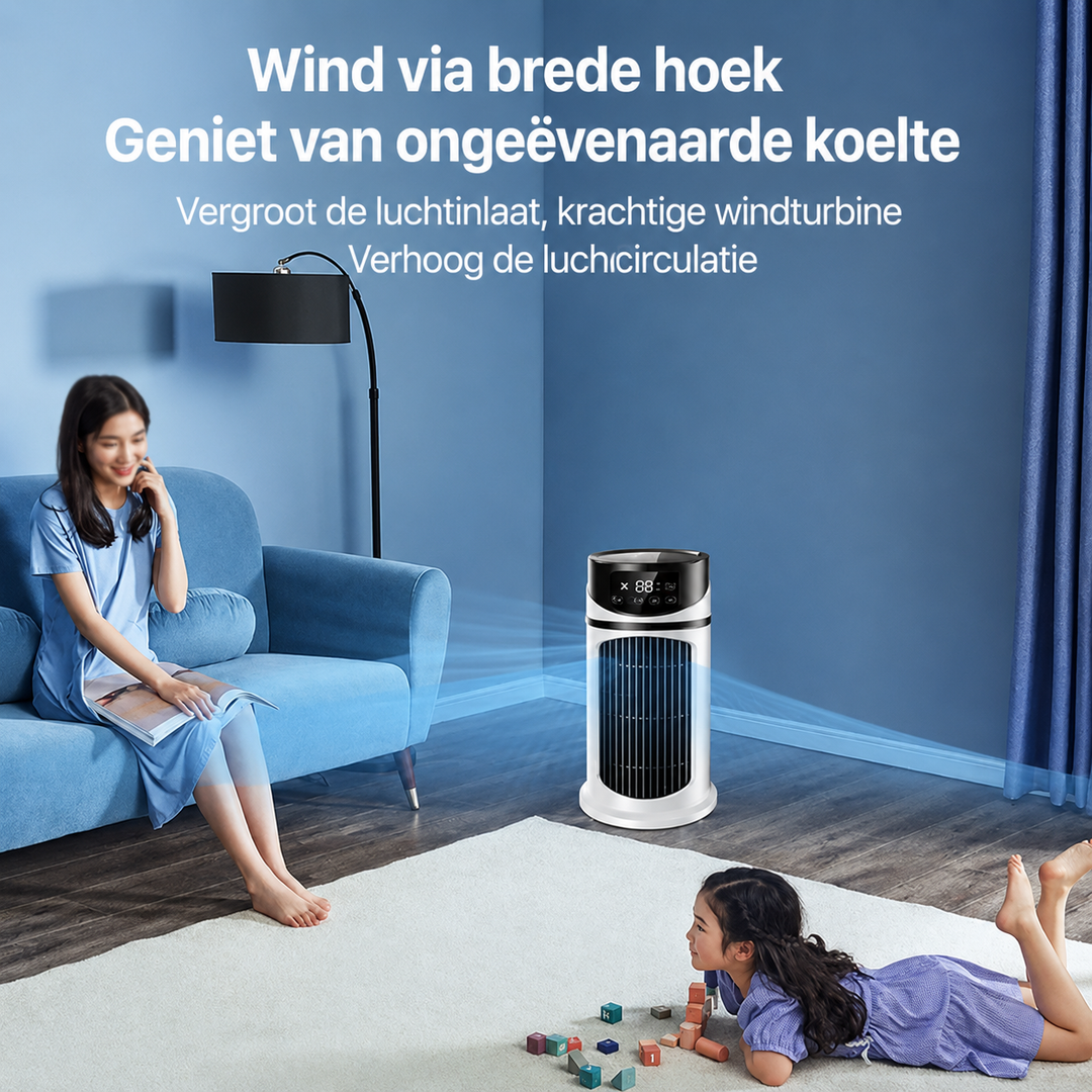 Stijlvolle draagbare airconditioner voor comfortabele verkoeling thuis. Ideaal voor slaapkamer of woonkamer deze zomer.