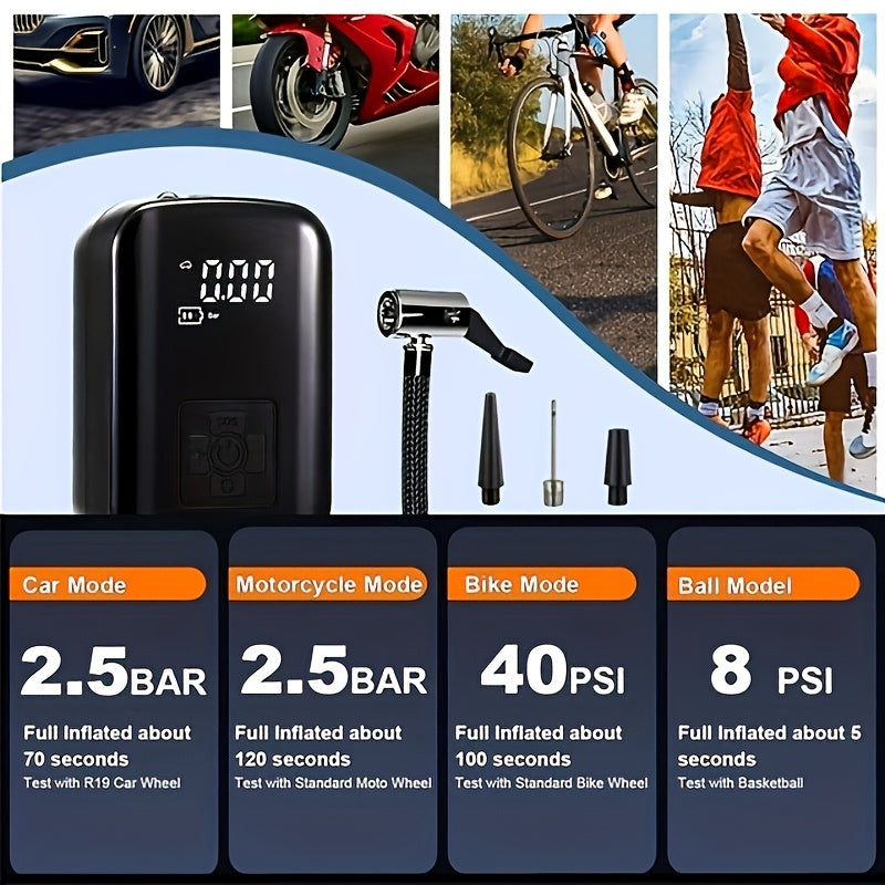 "Draagbare digitale luchtcompressor met LED, compact ontwerp, helder display, krachtig, ideaal voor banden en opblaasbare ite