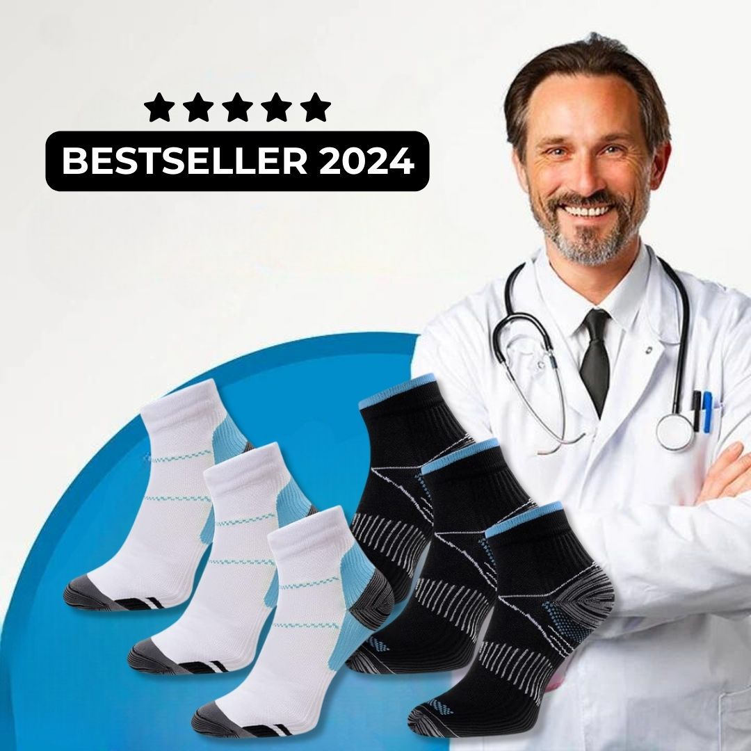 SlimSupport PRO 2.0 orthopedische compressiesokken, bieden optimale ondersteuning en verminderen vermoeide voeten.