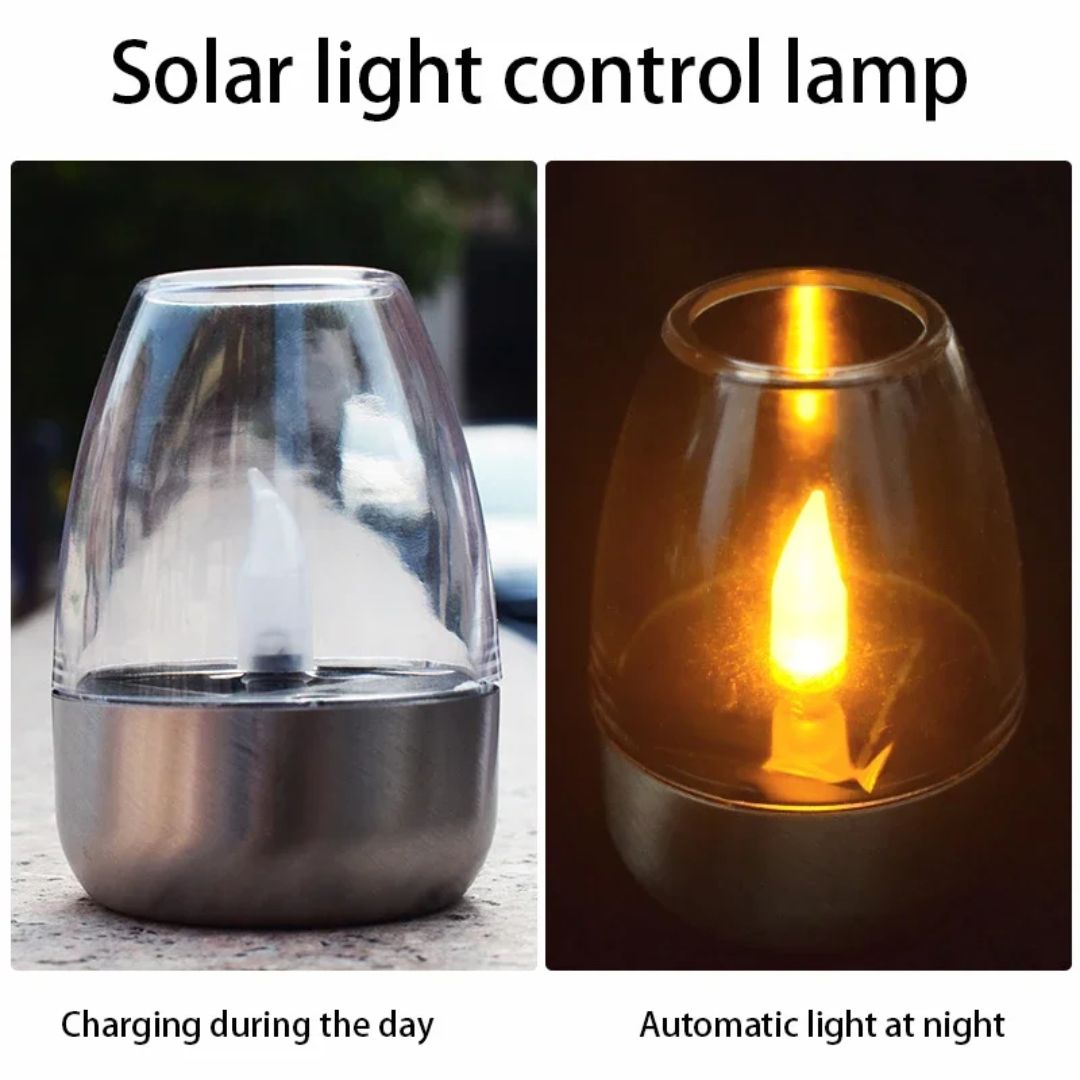 Veelzijdige zonne-tuinlamp met LED kaarslicht, waterdicht en draadloos. Perfect als decoratie voor het terras.