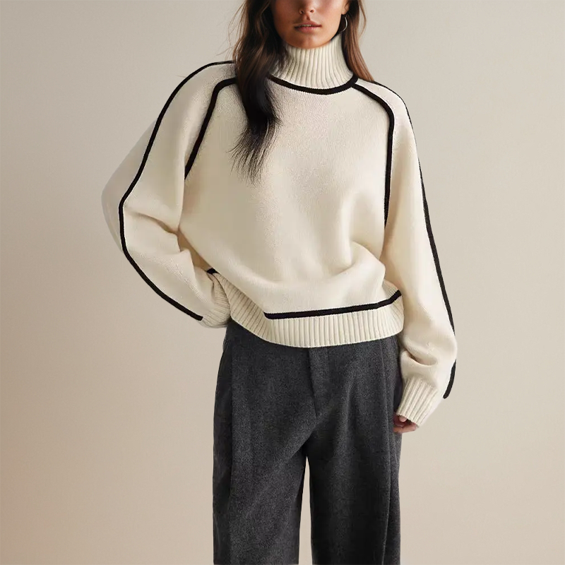 Elegante dames trui met lange, wijde mouwen en hoge col voor stijlvolle casual wintermode.