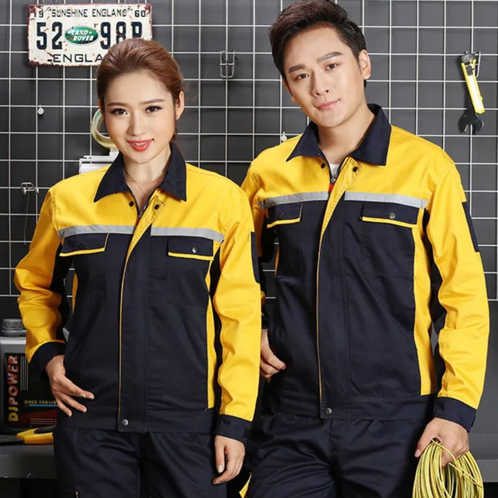 Veilige unisex overall voor professionals: reflecterende details zorgen voor maximale bescherming.