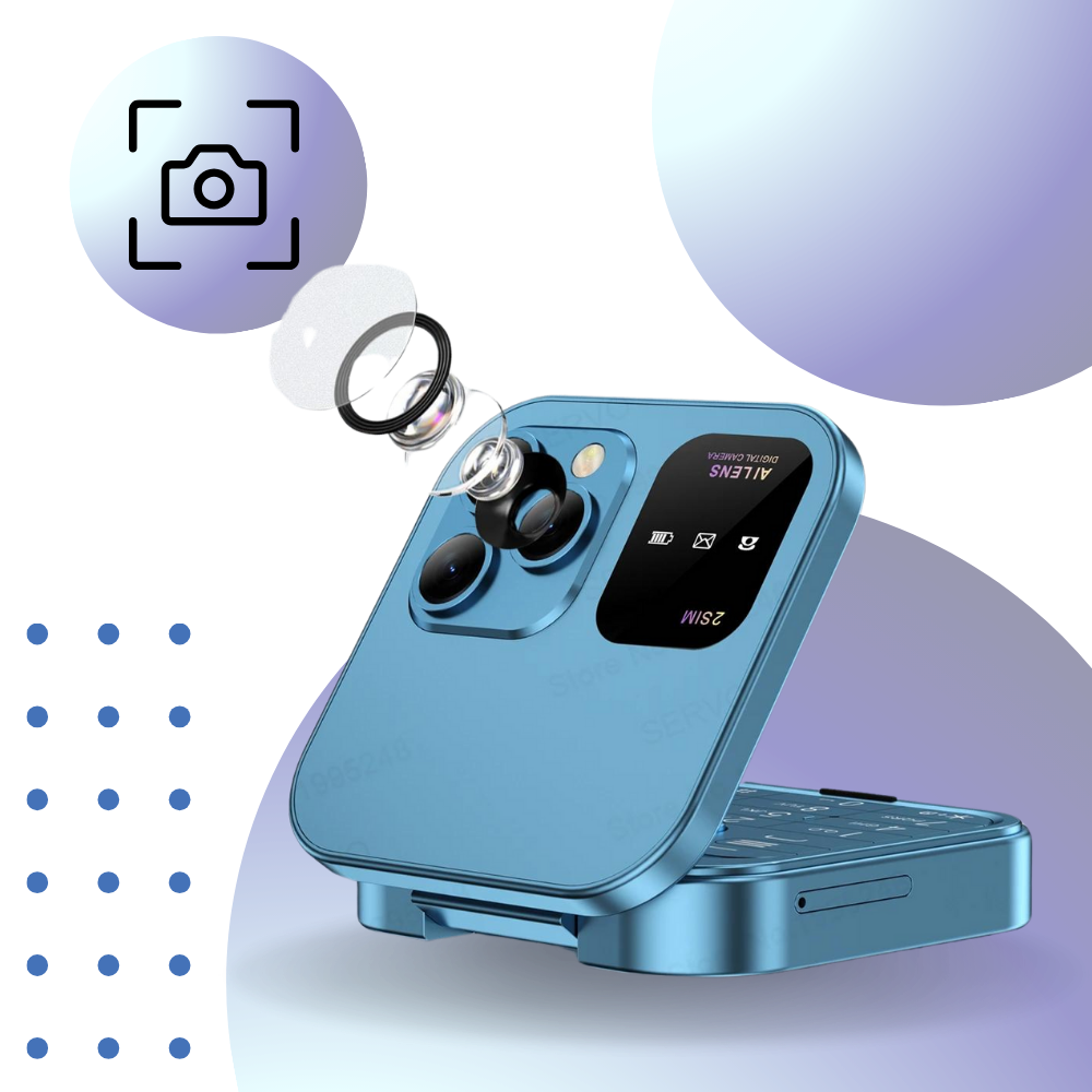 Klaptelefoon met ingebouwde camera, ideaal voor het vastleggen van snelle momenten onderweg.