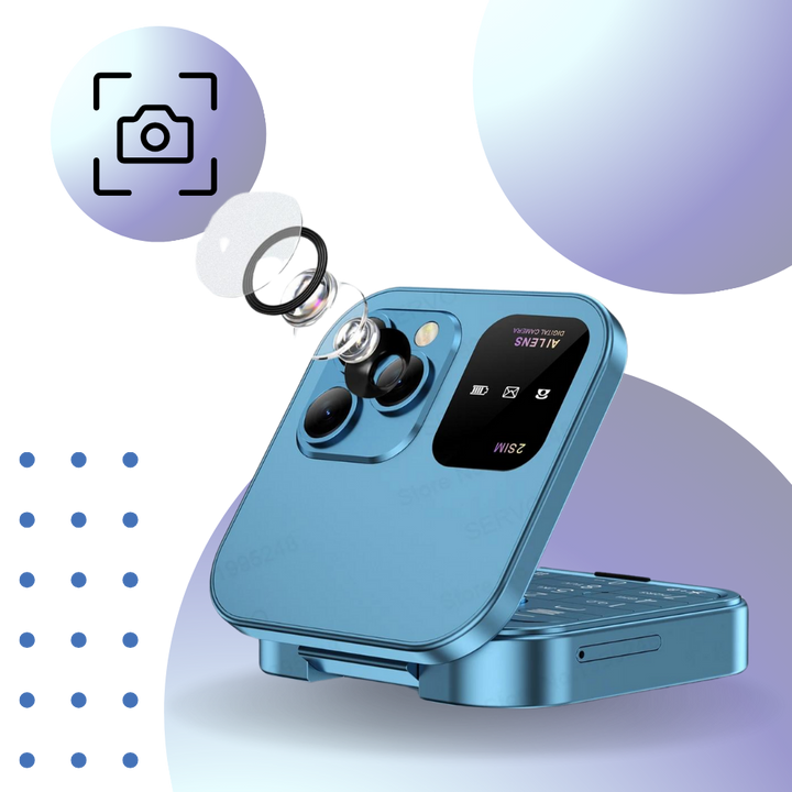 Klaptelefoon met ingebouwde camera, ideaal voor het vastleggen van snelle momenten onderweg.