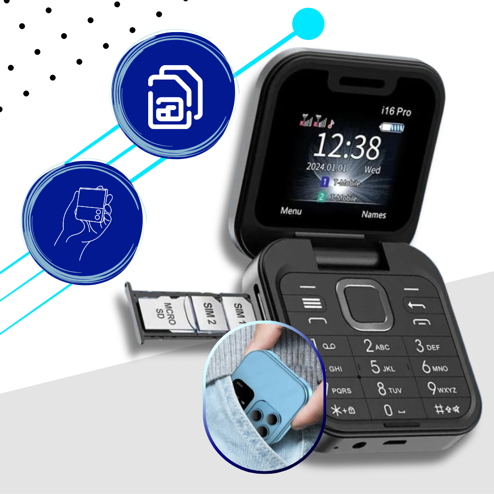 Flexibele klaptelefoon met Dual SIM voor twee nummers, perfect voor reizigers en werk.