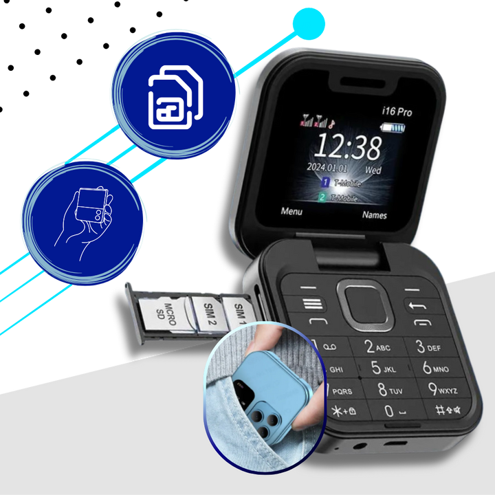 Flexibele klaptelefoon met Dual SIM voor twee nummers, perfect voor reizigers en werk.
