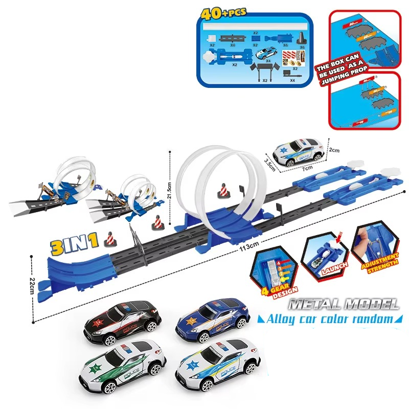 "Dubbel Racebaan Set met kleurrijke auto's, scherpe bochten en loopings voor kinderen, educatief, creatief speelplezier"