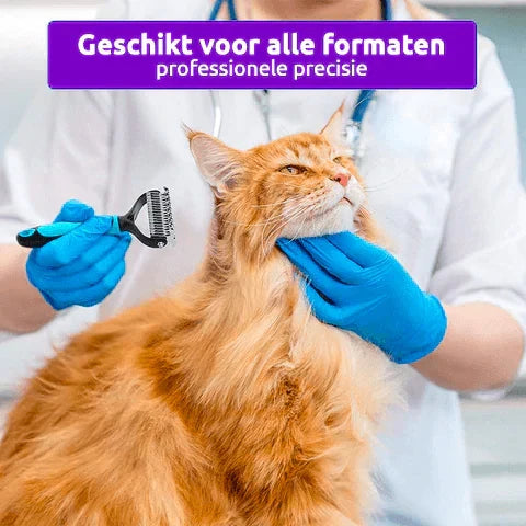 Zachte vachtverzorging met deze huisdieren kam; verwijdert losse haren en voorkomt klitten bij katten en honden.