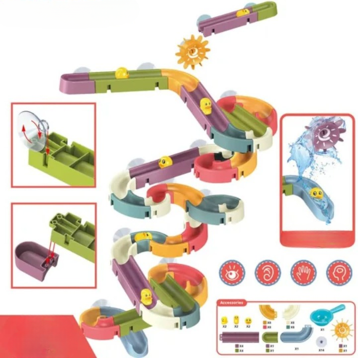 Gezellige waterglijbaan badspeelset, perfect cadeau voor kinderen. Stimuleert creativiteit, motoriek & uren waterpret.