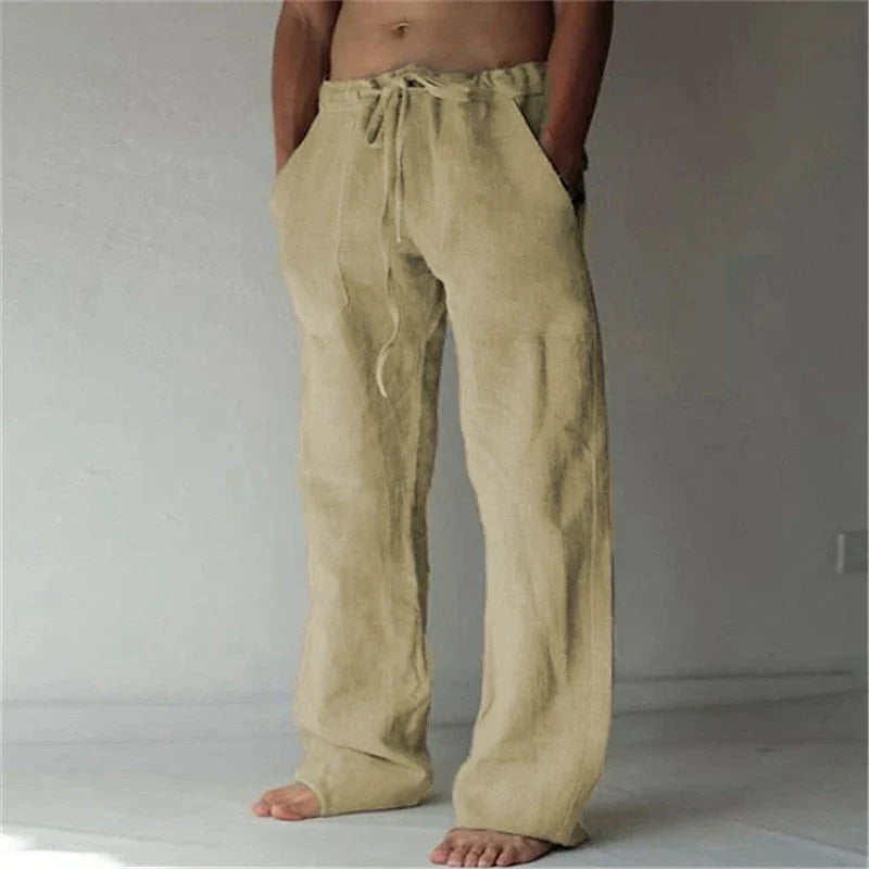 Grijze casual heren linnen broek met rechte pijp, comfortabel en ademend voor de lente en herfst.