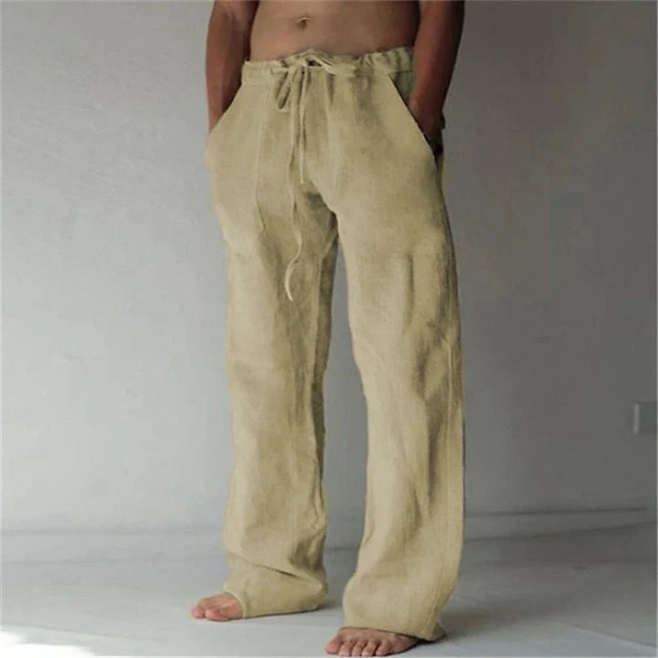 Grijze casual heren linnen broek met rechte pijp, comfortabel en ademend voor de lente en herfst.