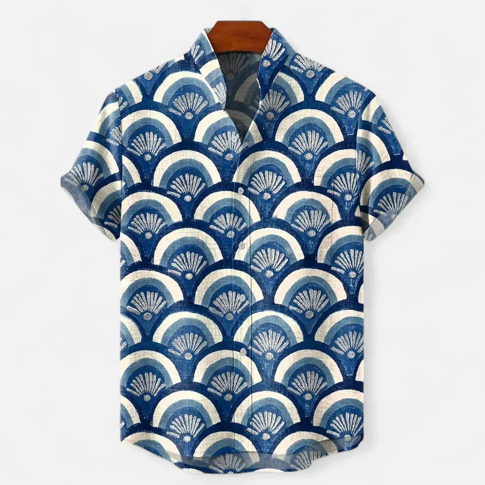 Stijlvol heren printhemd met korte mouwen en artistieke print, ideaal voor een casual zomerlook.