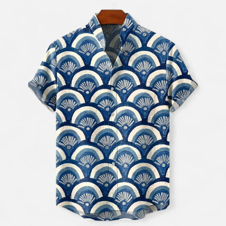 Stijlvol heren printhemd met korte mouwen en artistieke print, ideaal voor een casual zomerlook.