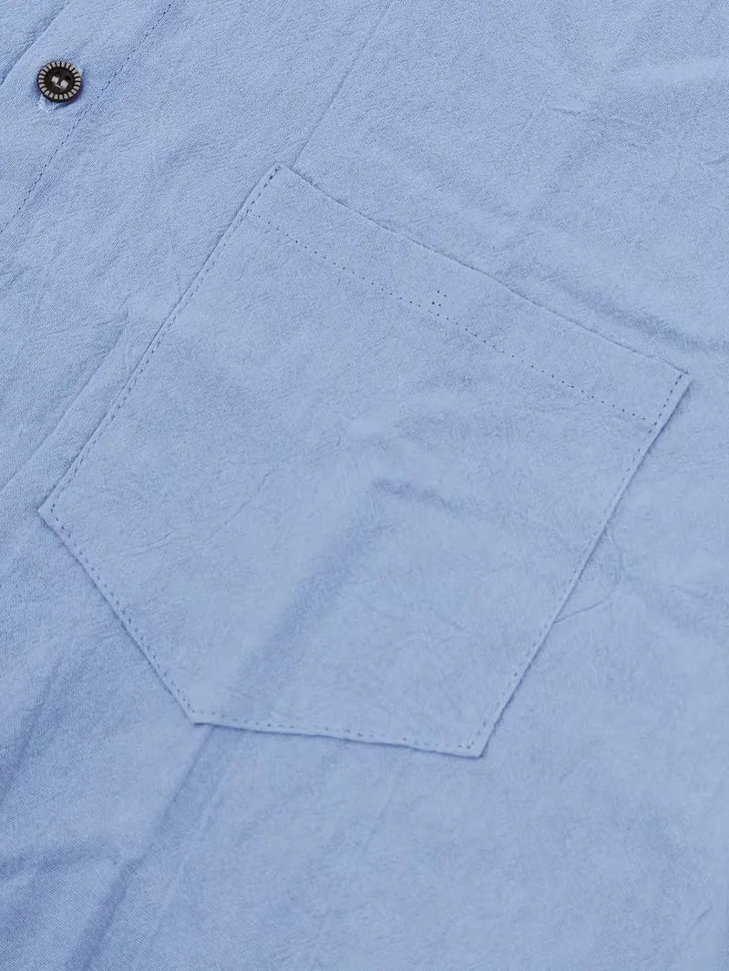 Comfortabele heren zomerset voor vakantie: V-hals shirt korte mouwen & broek rechte pijpen, ademend.