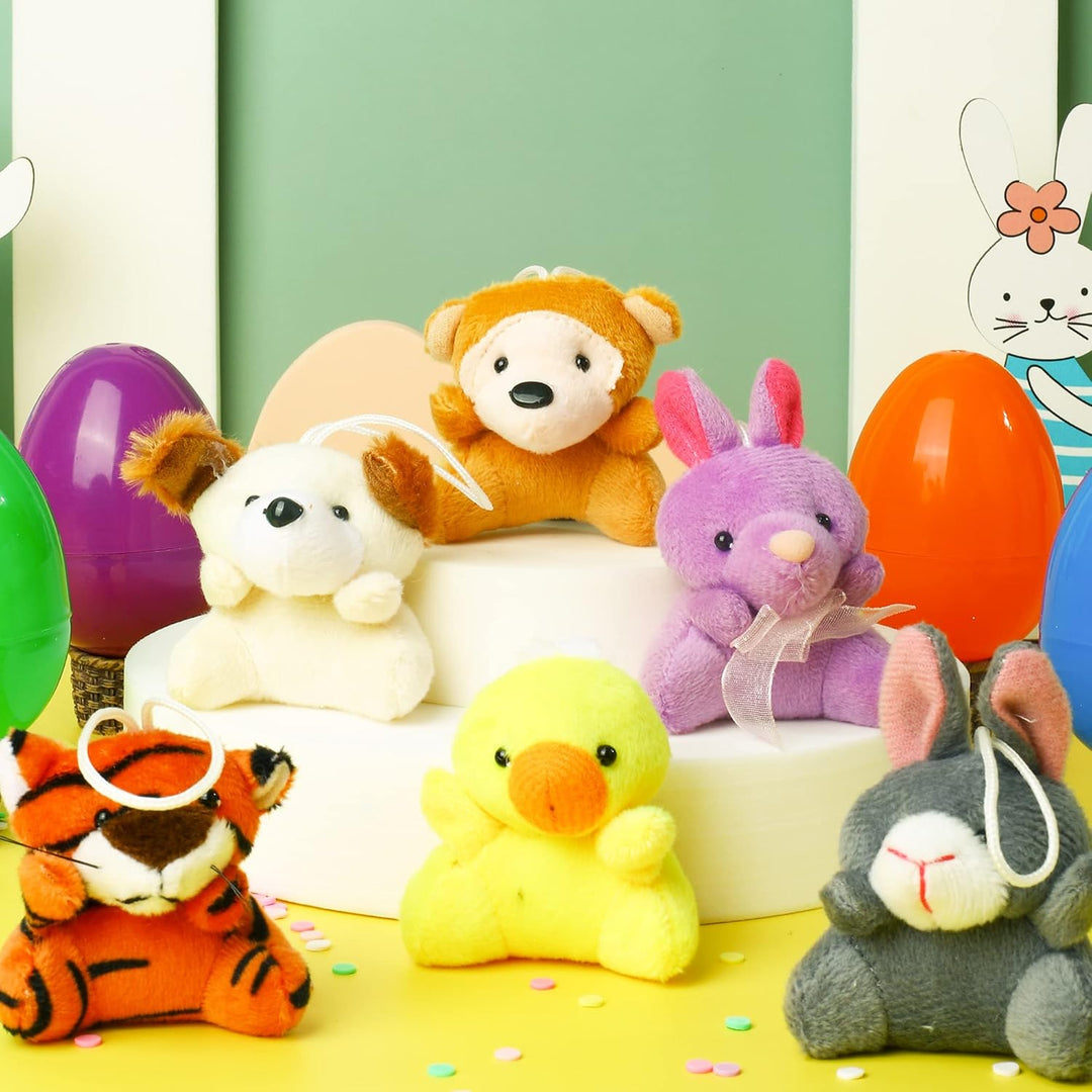 Perfecte paasdecoratie en speelgoed: 12 pluche paaseieren met mini-dieren voor een vrolijk lentefeest voor kinderen.