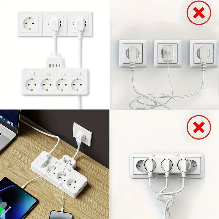 Draagbaar universeel stroompaneel, 8-in-1 multi-poort oplader met USB en Type-C voor thuis of reizen.