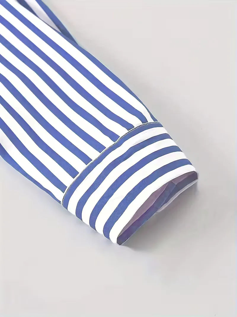 Fris heren slim fit overhemd met verticale strepen en lange mouwen, ideaal voor een smart casual event.