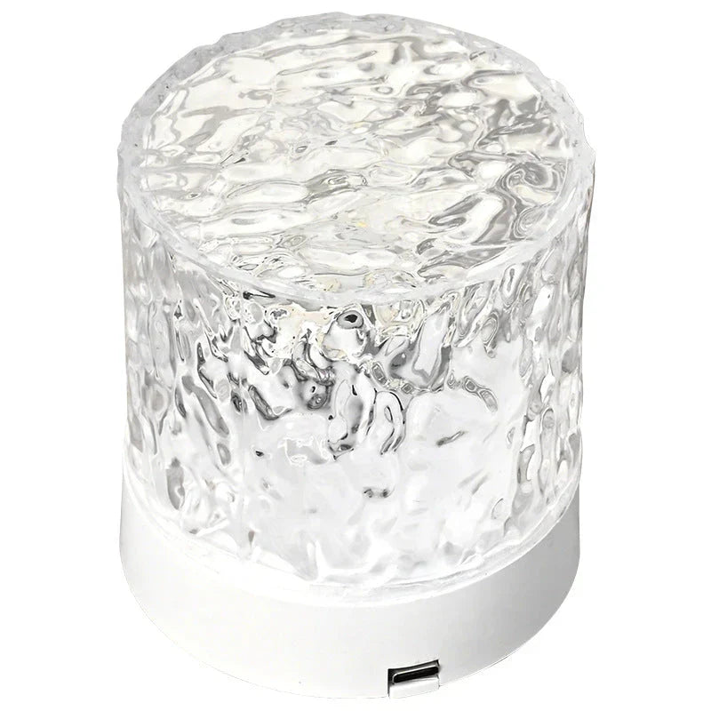 Close-up van het dynamische watergolf effect van de draadloze AuraGlow sfeerlamp met instelbare RGB kleuren.