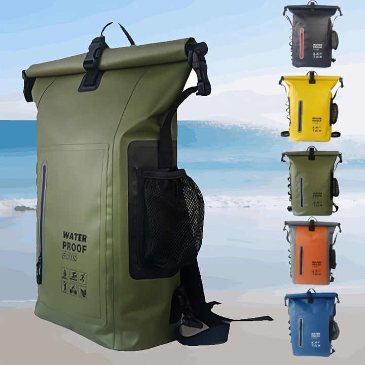 Waterdichte roll-top outdoor rugzak (25L) voor avontuur, beschermt spullen tegen water.