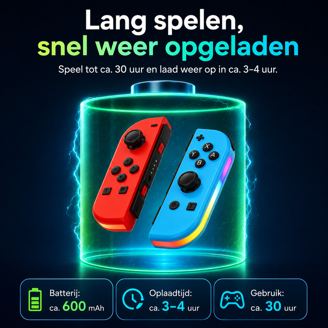 Stijlvolle draadloze gaming controller voor Nintendo Switch, met dynamische LED effecten.